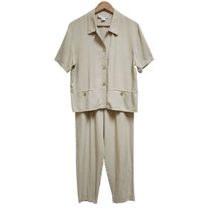 Norton McNaughton Pant Set Women Sz 10 Beige Linen Blend Short Slv Office Casual